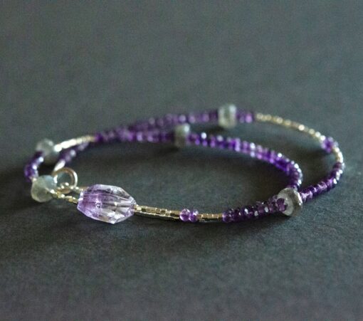 Amethyst, Labradorite and silver beads necklace. Natural gemstones. N46