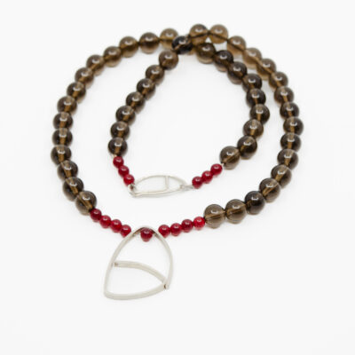 Smokey Quartz, Jade and Silver Necklace N55