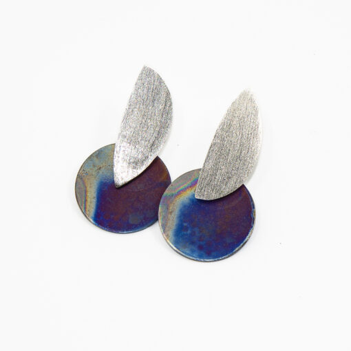 Blue purple titanium small circles and feather shape silver E243 - Image 2