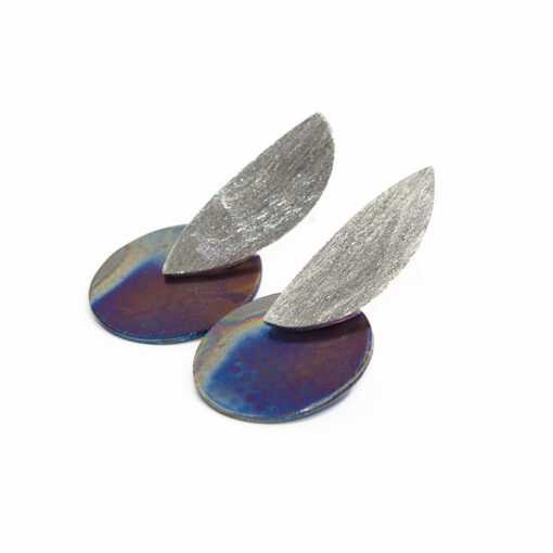 Blue purple titanium small circles and feather shape silver E243