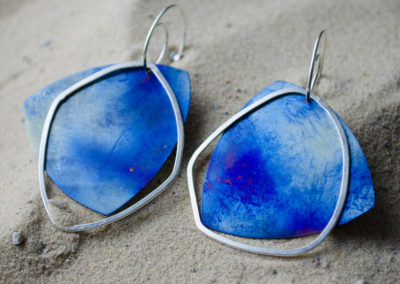 Blue Titanium earrings. Gorgeous big Titanium dangle and drop earrings. Sterling silver. Unique jewelry. Contemporary handmade jewellery