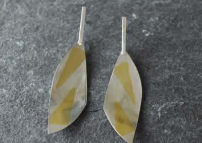 Sterling silver and gold dangle and drop earrings. Keum-boo. Statement jewelry. Simple jewellery. Recycled sterling silver.pure gold.